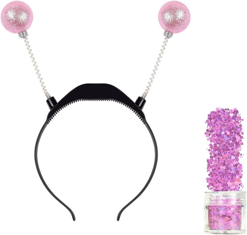 Funcredible Pink Light-Up Alien Antenna Headband with Glitter – Intergalactic Costume Headpiece – Space Costume Accessory for Cosplay, Festivals & Photo Shoots - Image 1